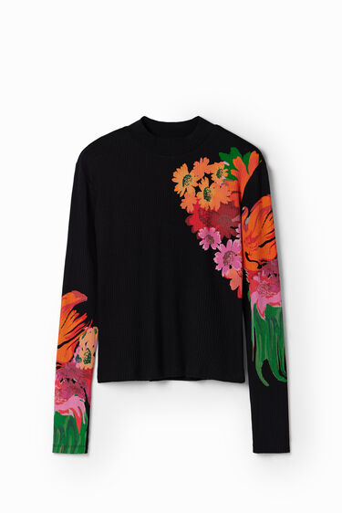 Camiseta canalé flores | Desigual