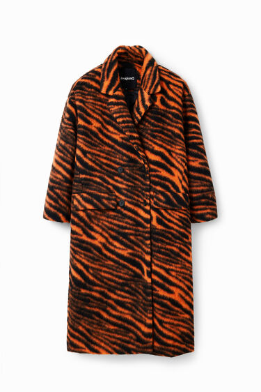 Long tiger print wool coat | Desigual