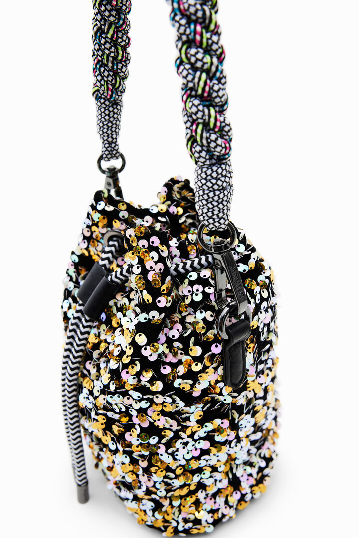 Bolso bucket pequeño lentejuelas | Desigual