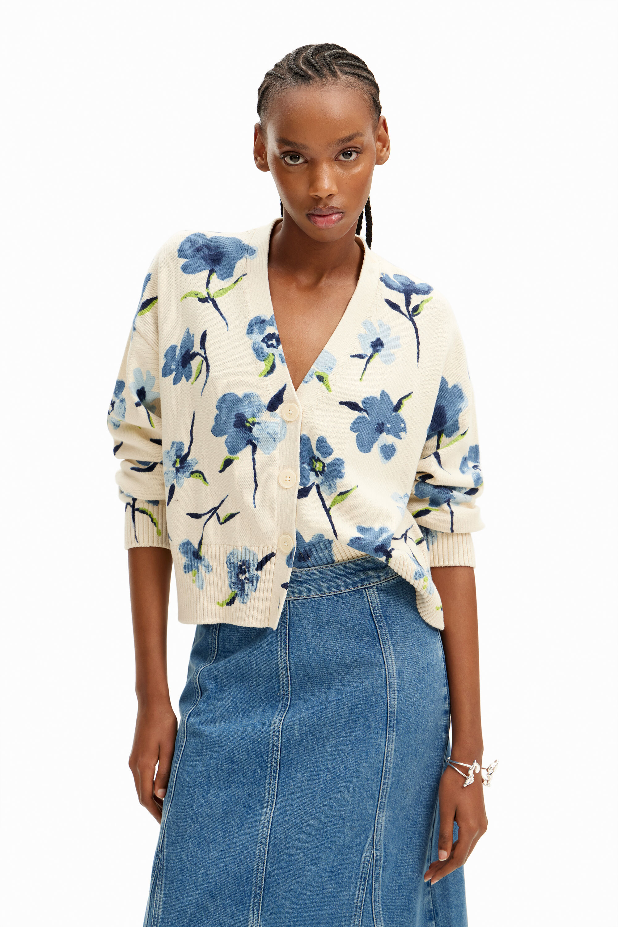 Oversize floral cardigan - WHITE - XL