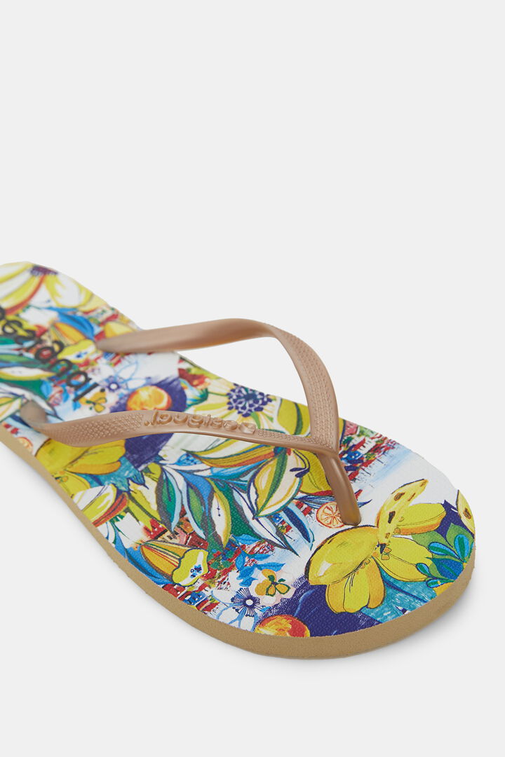 Tongs bain dorées semelle imprimée | Desigual