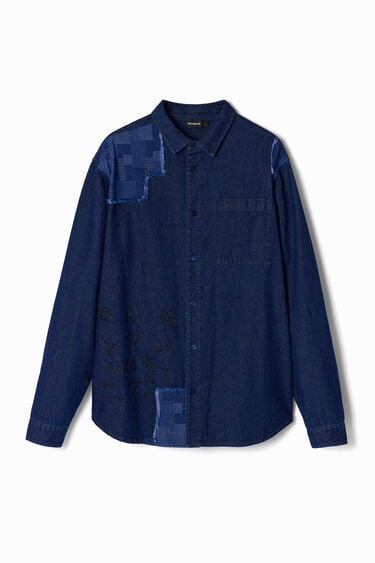 Denim shirt with embroidery and patches. | Desigual