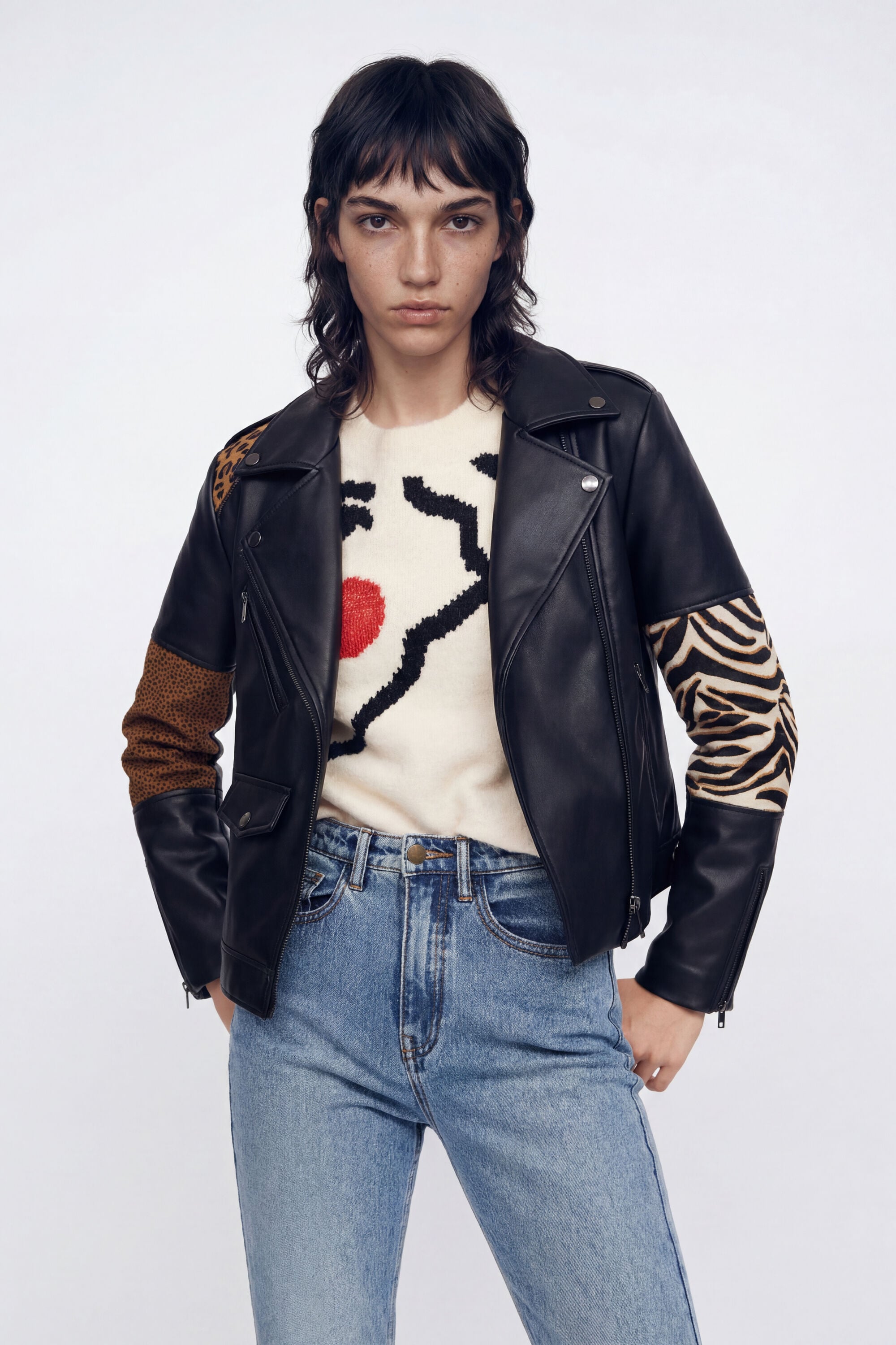 Desigual, Cazadora biker piel patch, Negro