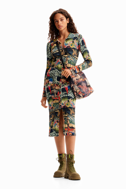 Midi obleka s tapiserijskim vzorcem oblikovalca Christiana Lacroixa