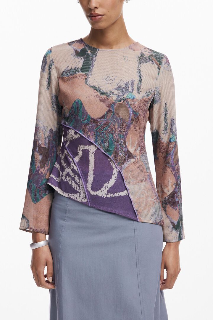 Asymmetric printed T-shirt | Desigual
