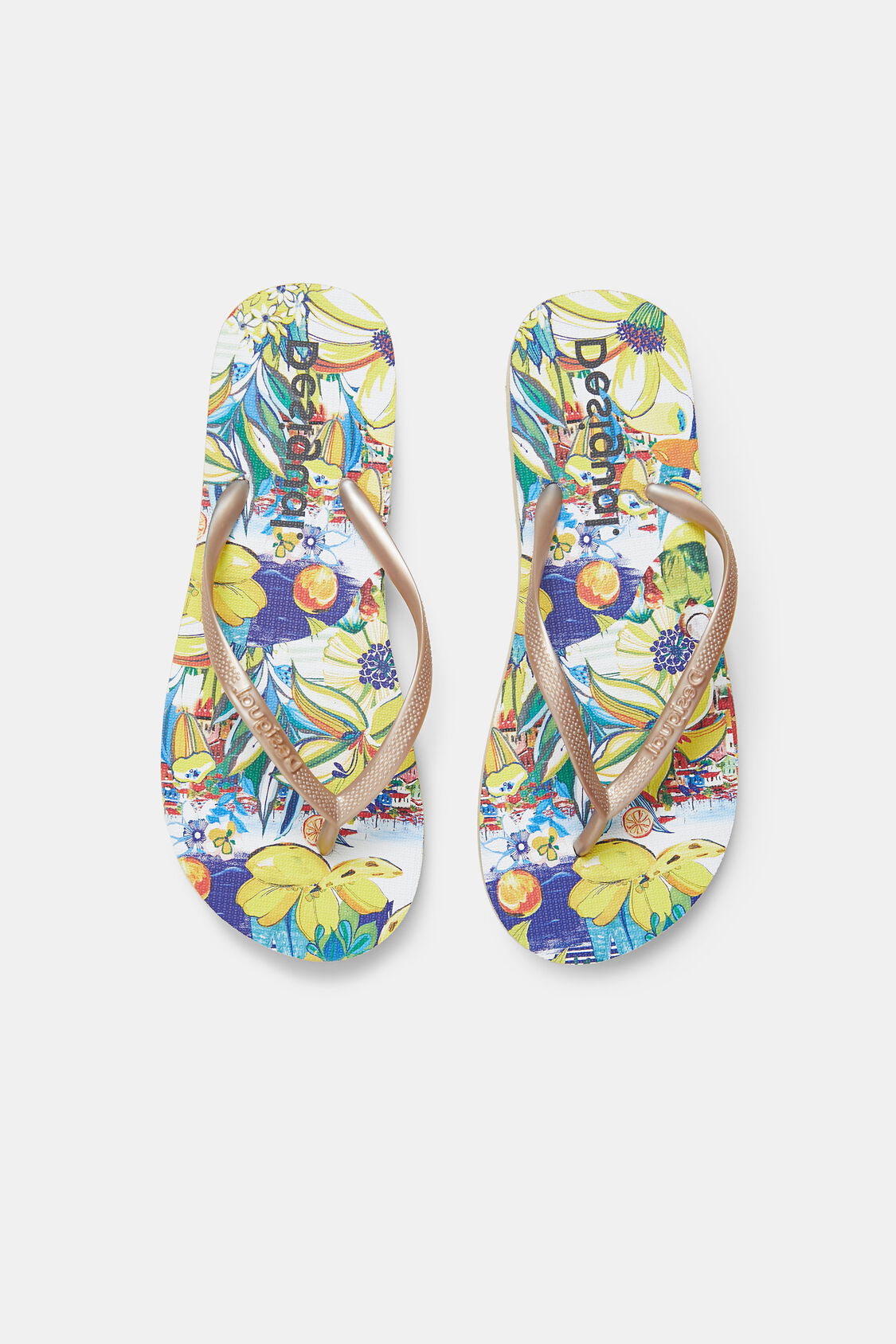 disfraz Turbina Crudo Chanclas baño doradas suela estampada | Desigual.com