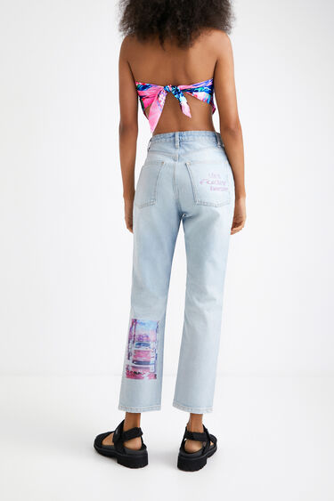 Straight cropped jeans with patches | Desigual