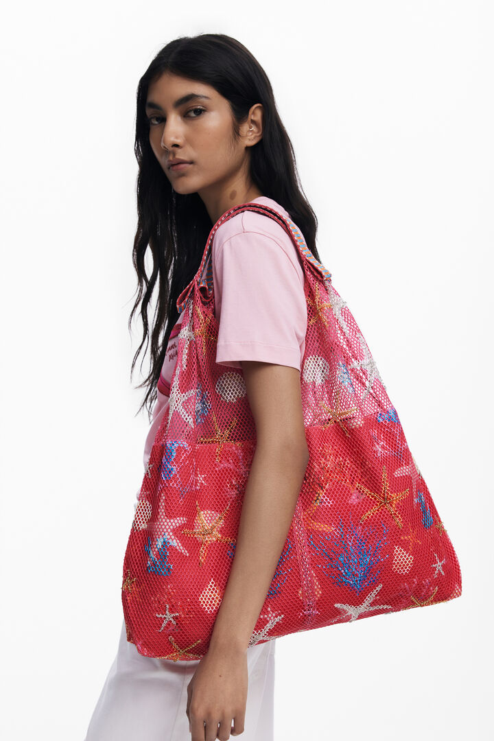 Medium star texture tote bag | Desigual