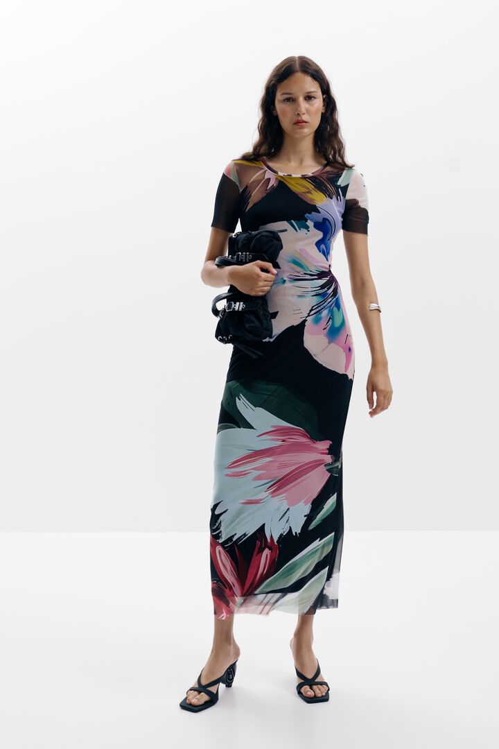 Figurbetontes Kleid mit Aquarellblumen | Desigual