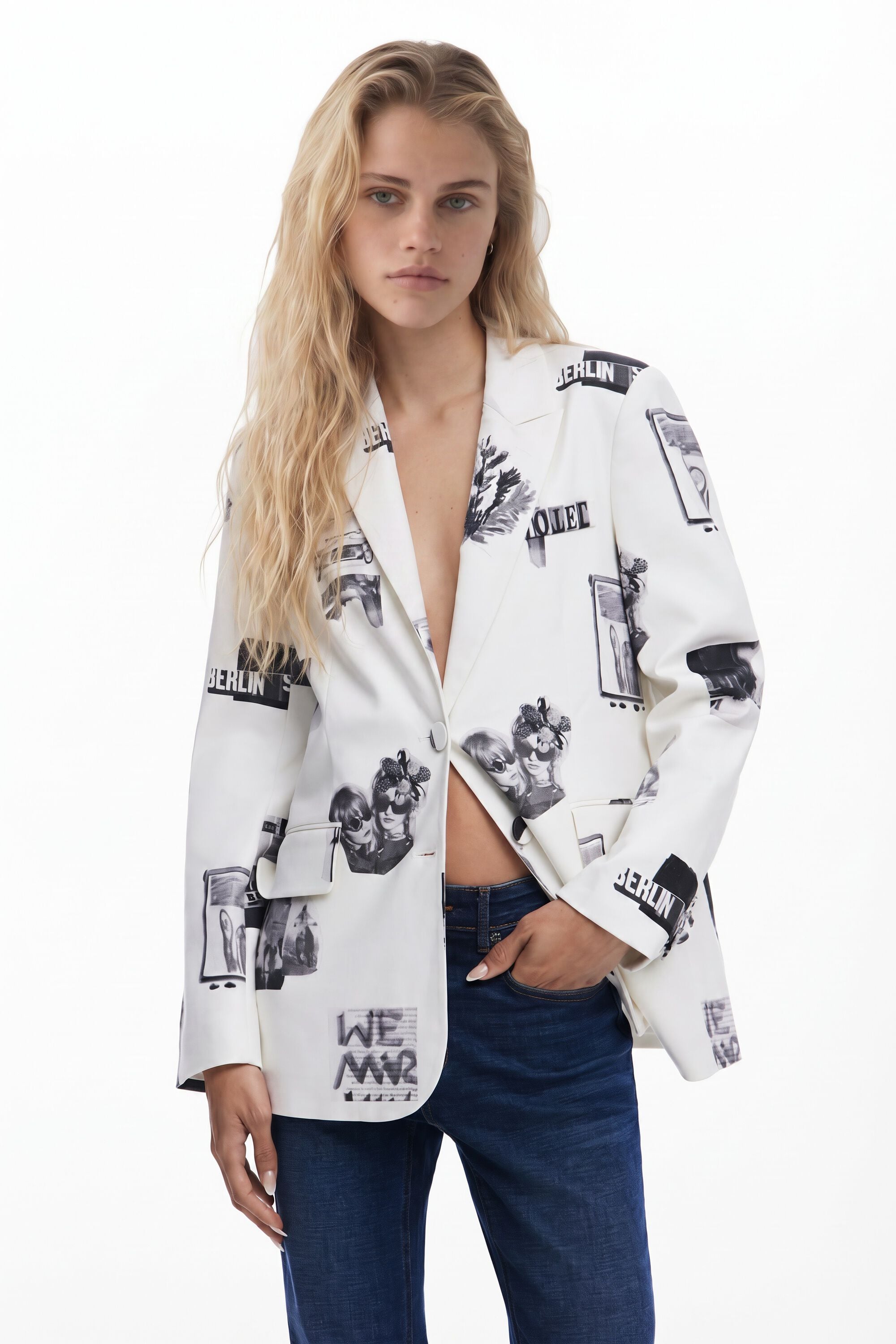 Blazer collage, Coton, Blanc, XS
