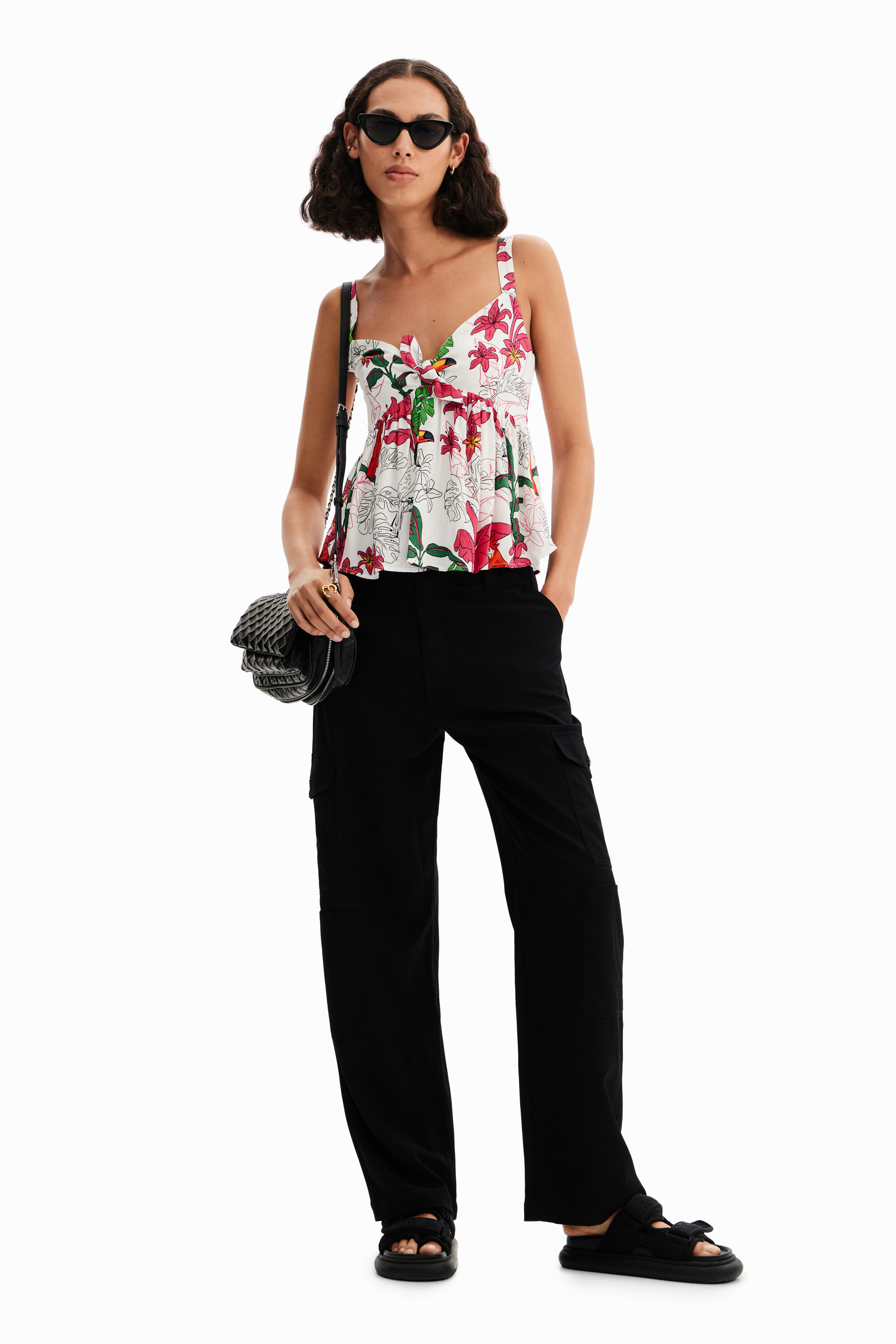 Trägertop tropischer Aufdruck WHITE XS  - Onlineshop Desigual