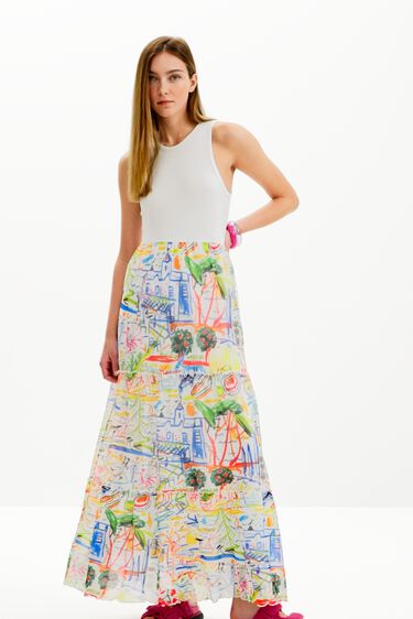 Vestido largo combinado tul | Desigual