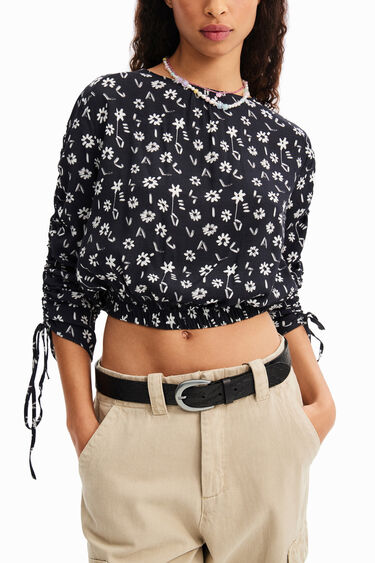Blusa corta fruncido flores | Desigual