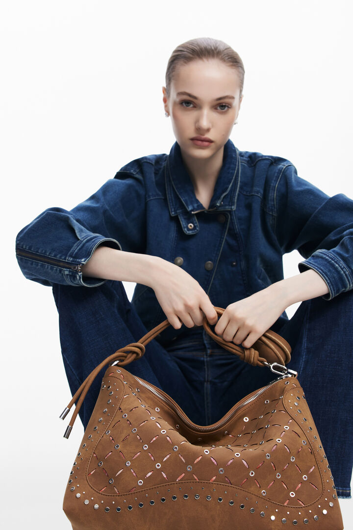 Bolsa média com efeito de pele perfurada | Desigual