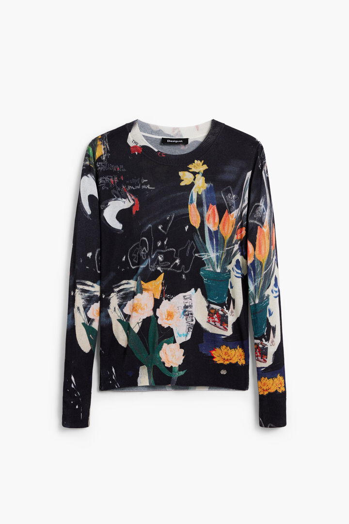 Fijne trui met plantenprint