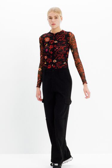 Tulle ruched floral bodysuit | Desigual