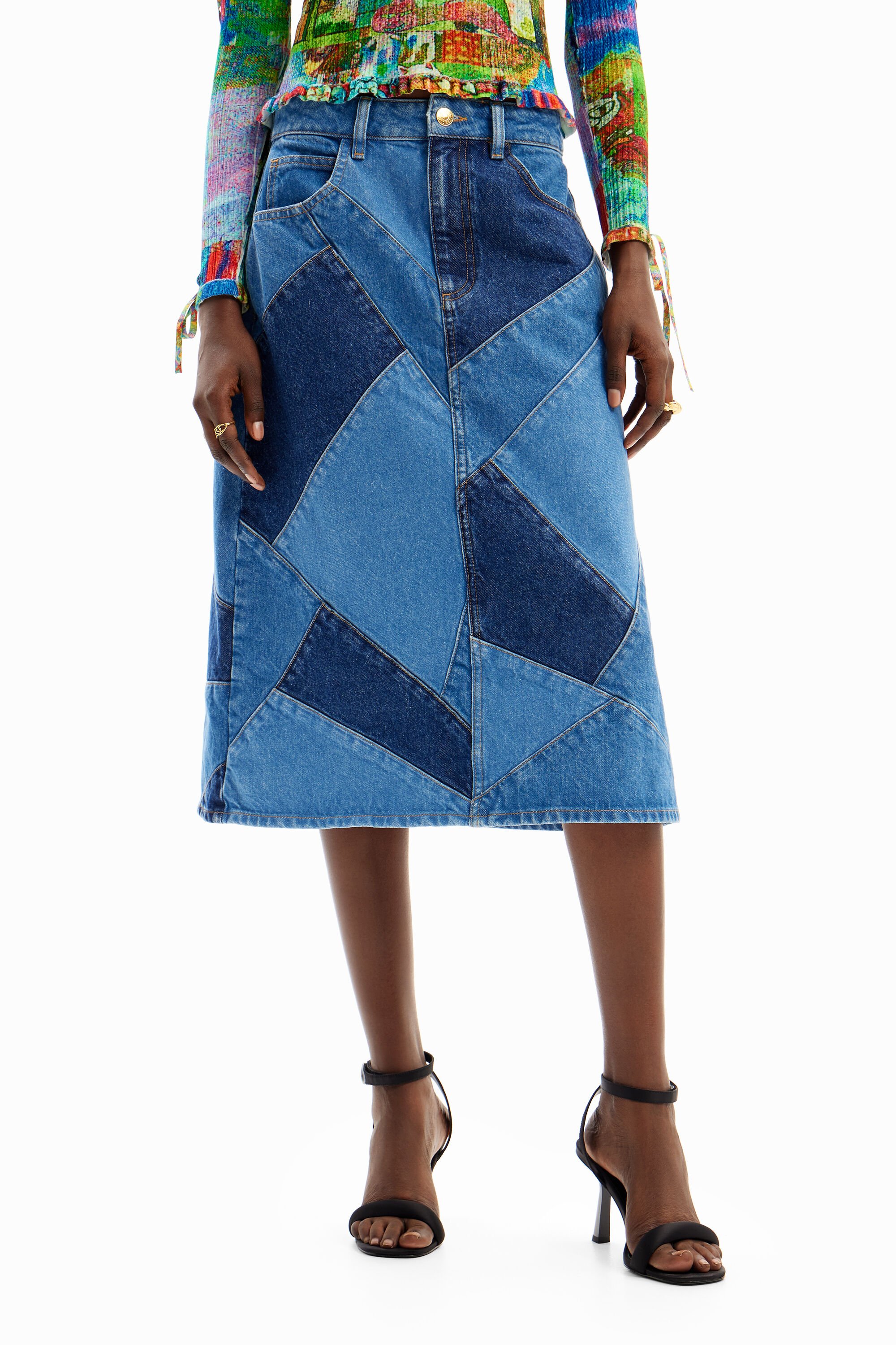 Jupe jean patchwork Maria Escote pour femme I Desigual