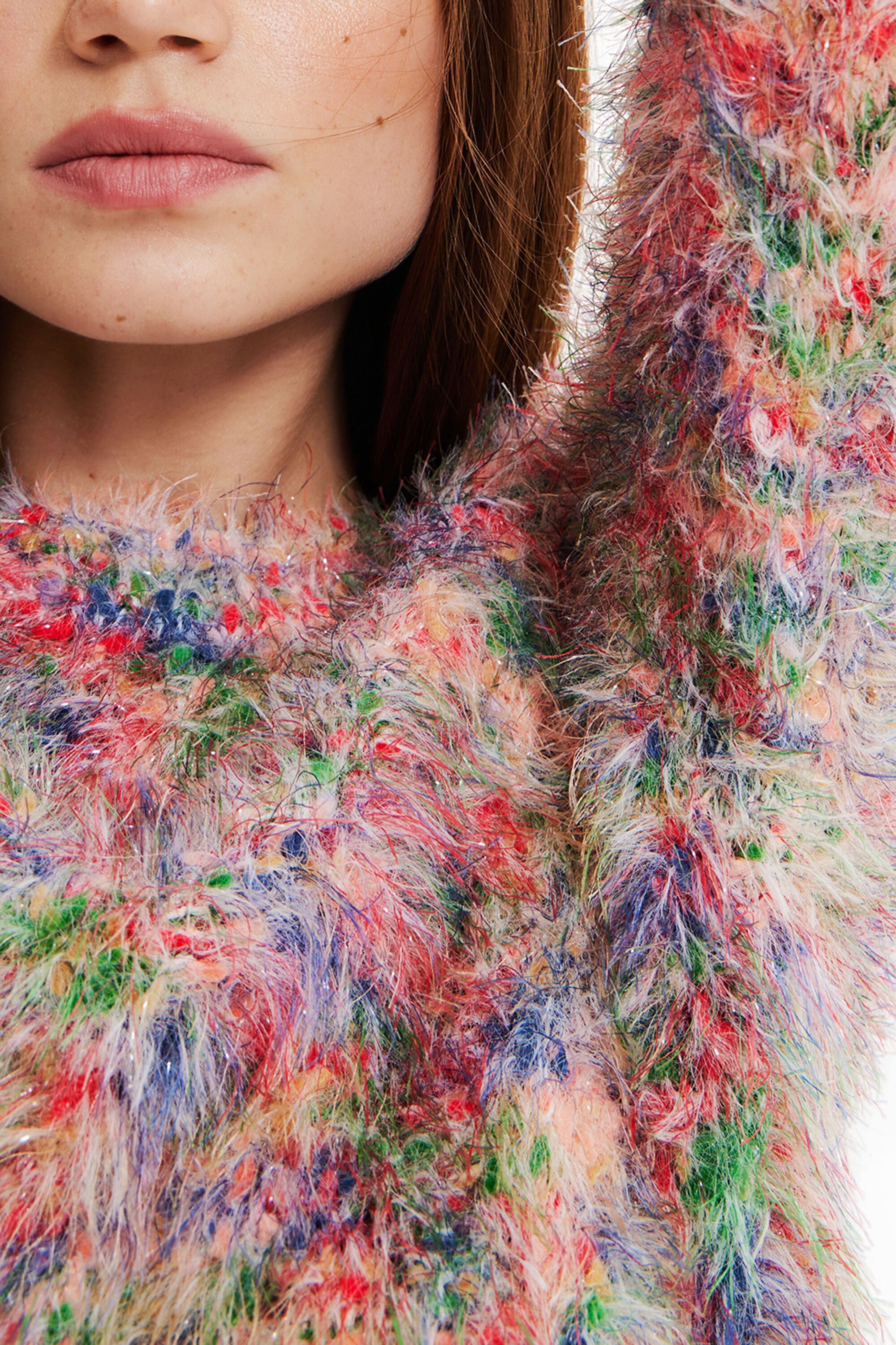 Desigual Multicoloured Fur-effect Jumper In Material Finishes