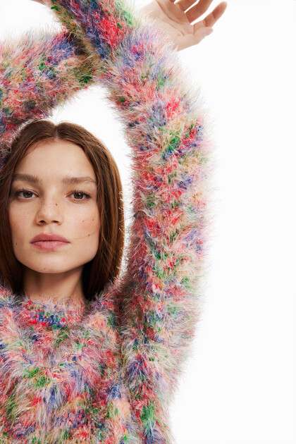 Multicoloured fur-effect jumper