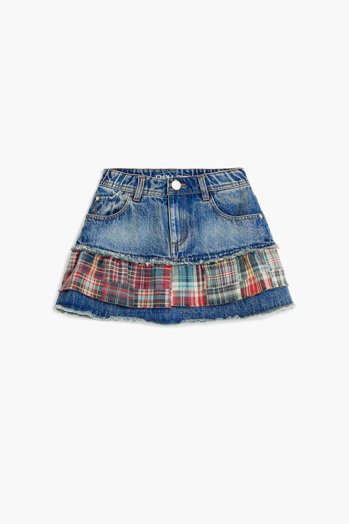 Checked plaid denim skirt