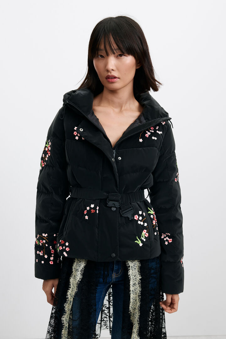 short padded jacket with flowers