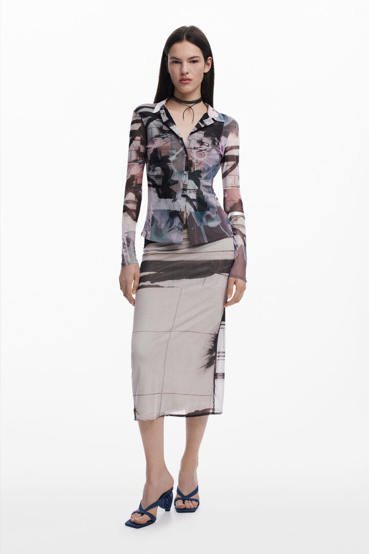 Buttoned tulle T-shirt