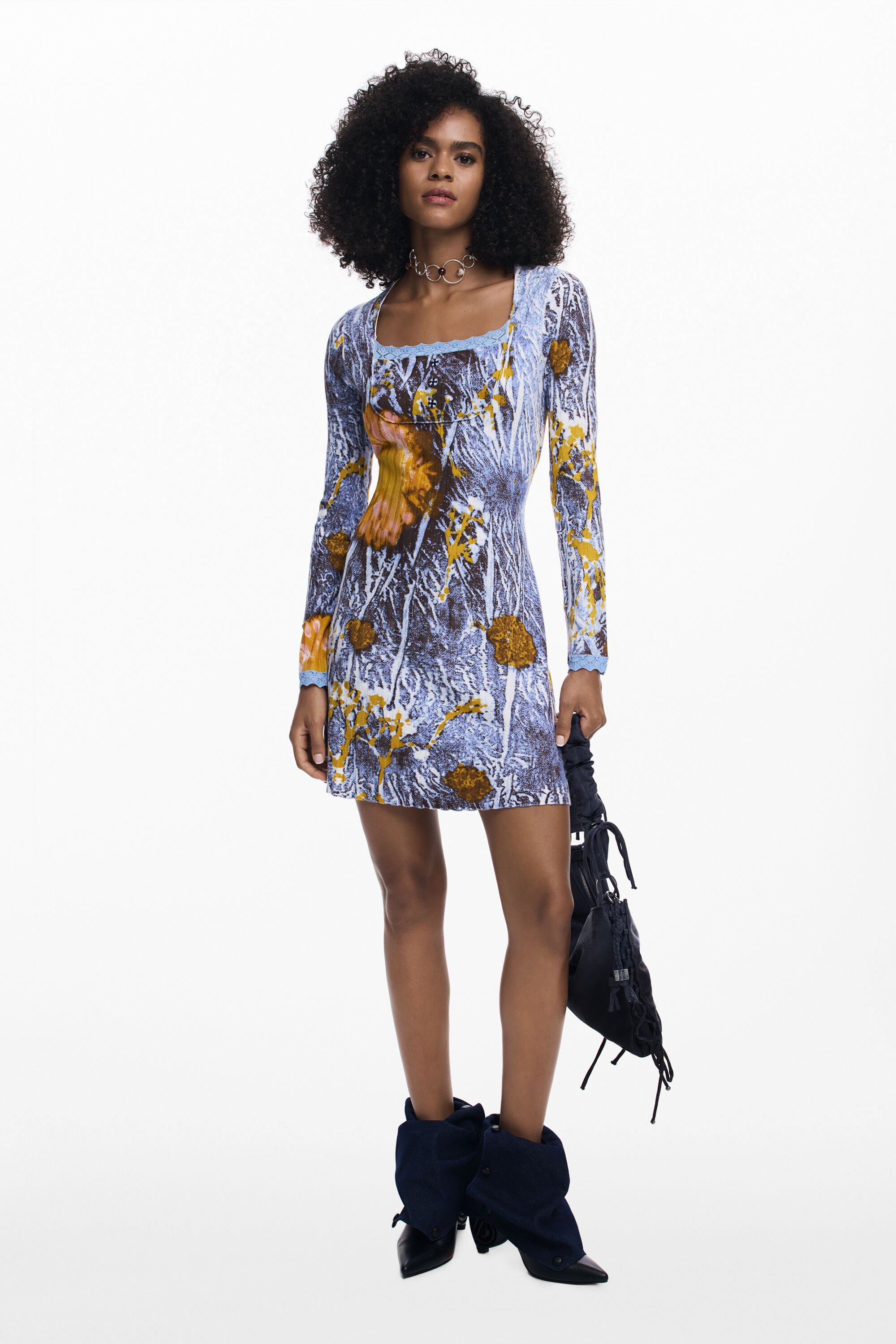 Vestido canalé botones