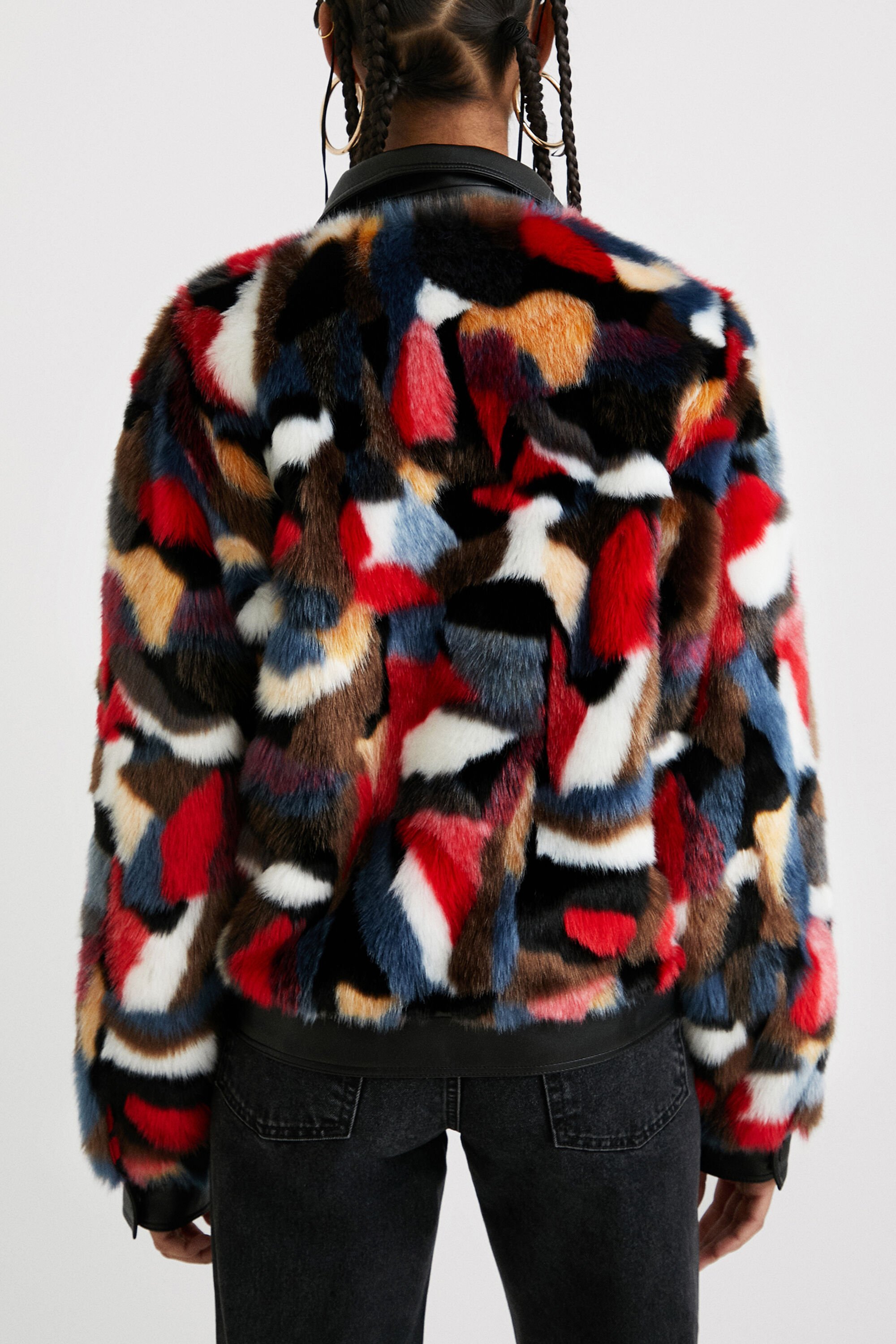 Multicolor fox fur jacket clearance