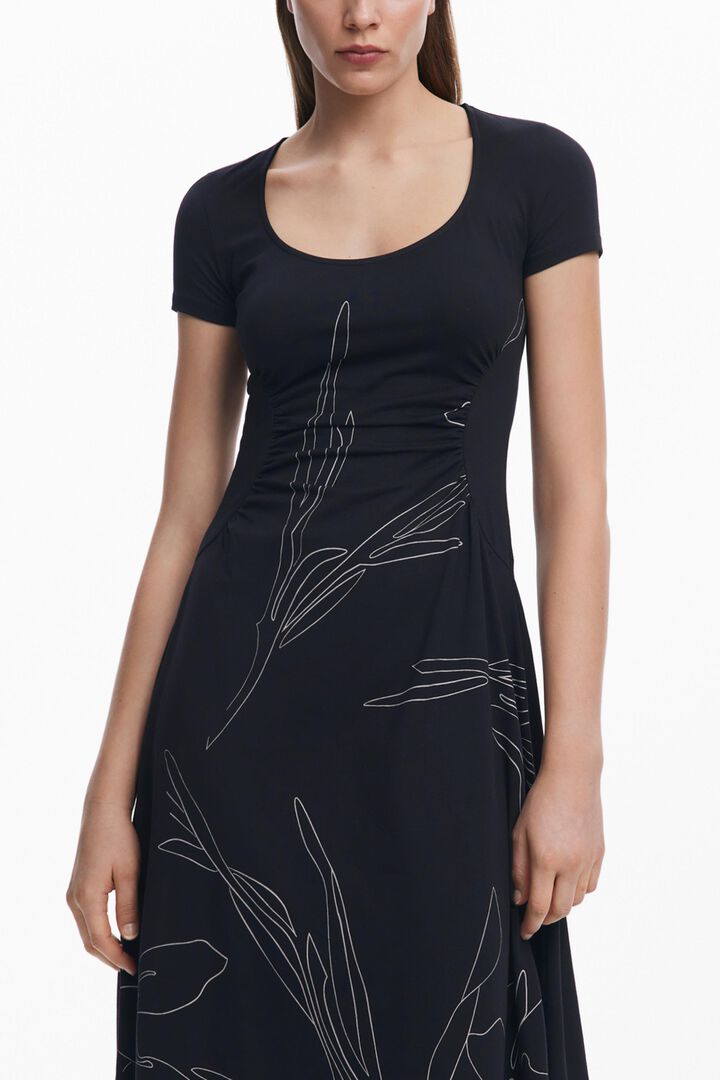 Midi dress with floral silhouettes