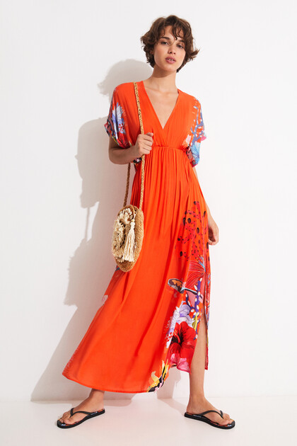 Sustainable coral maxi dress