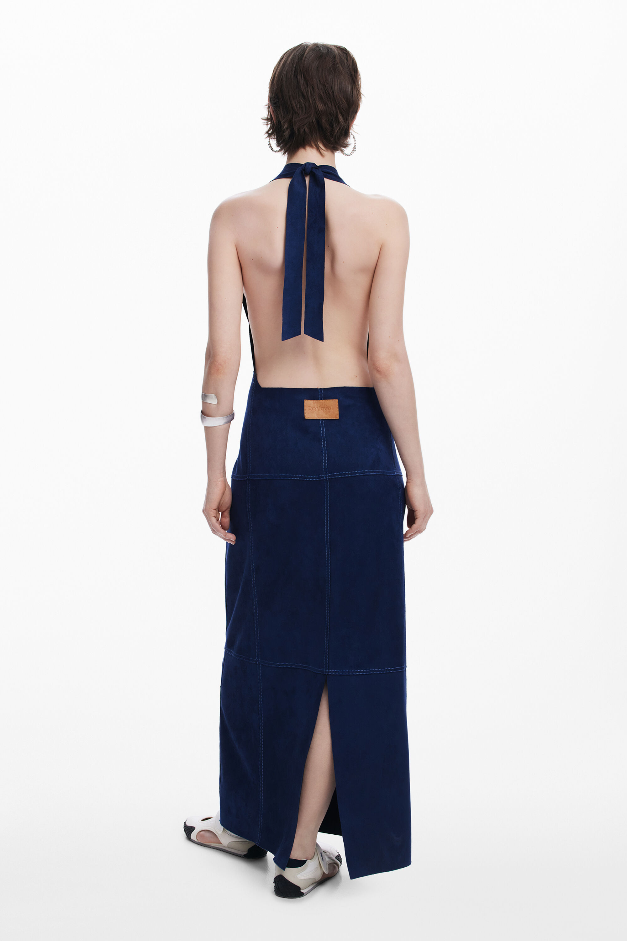 Desigual Open-back Suede Dress In Blue