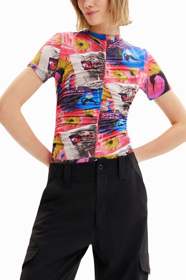 Gerimpelde body met collage | Desigual