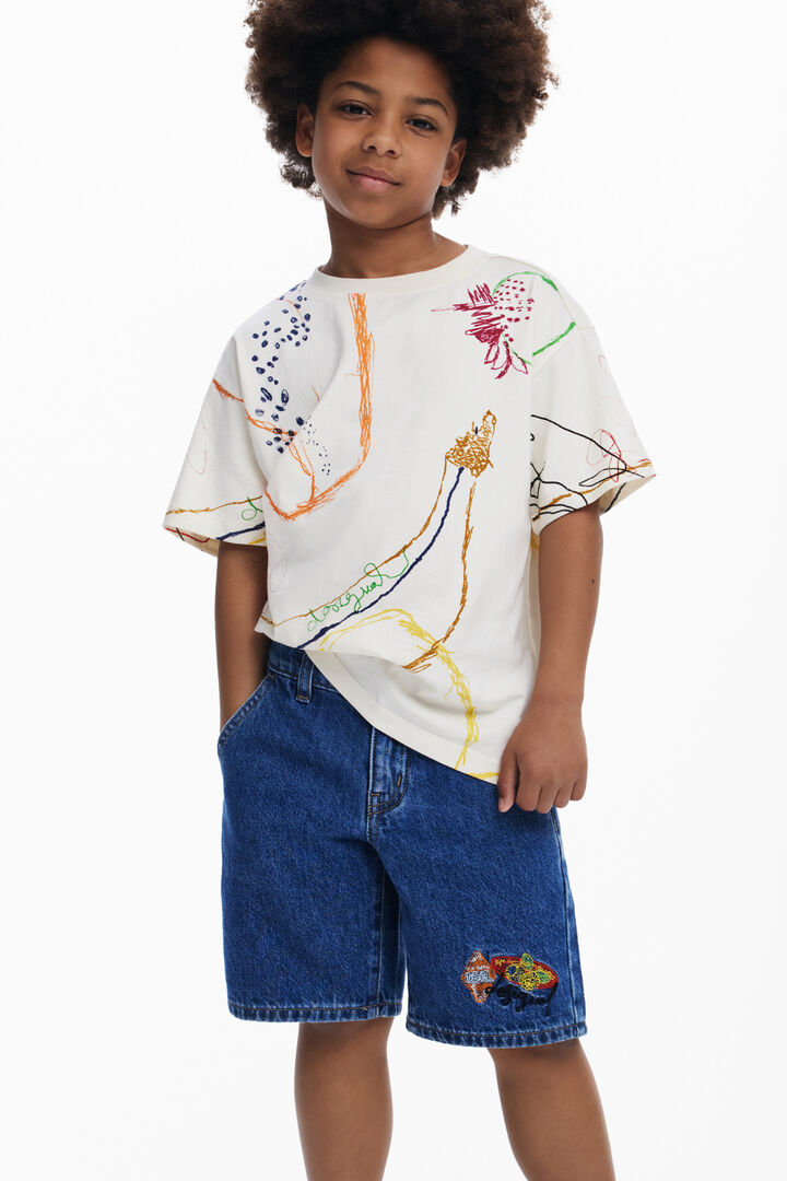 Embroidered denim Bermuda shorts | Desigual