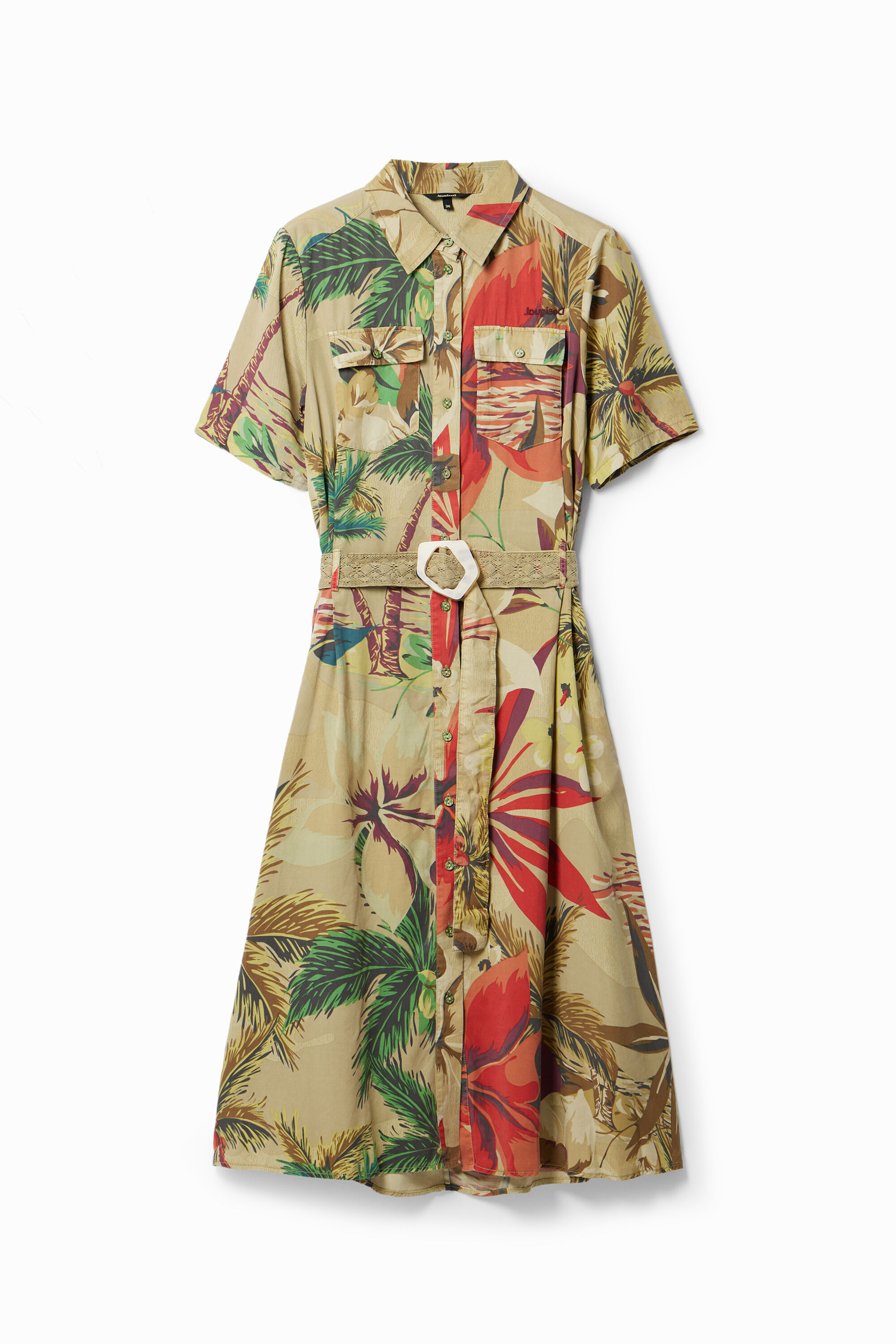 Desigual Tropical Long Shirt Dress In Brown