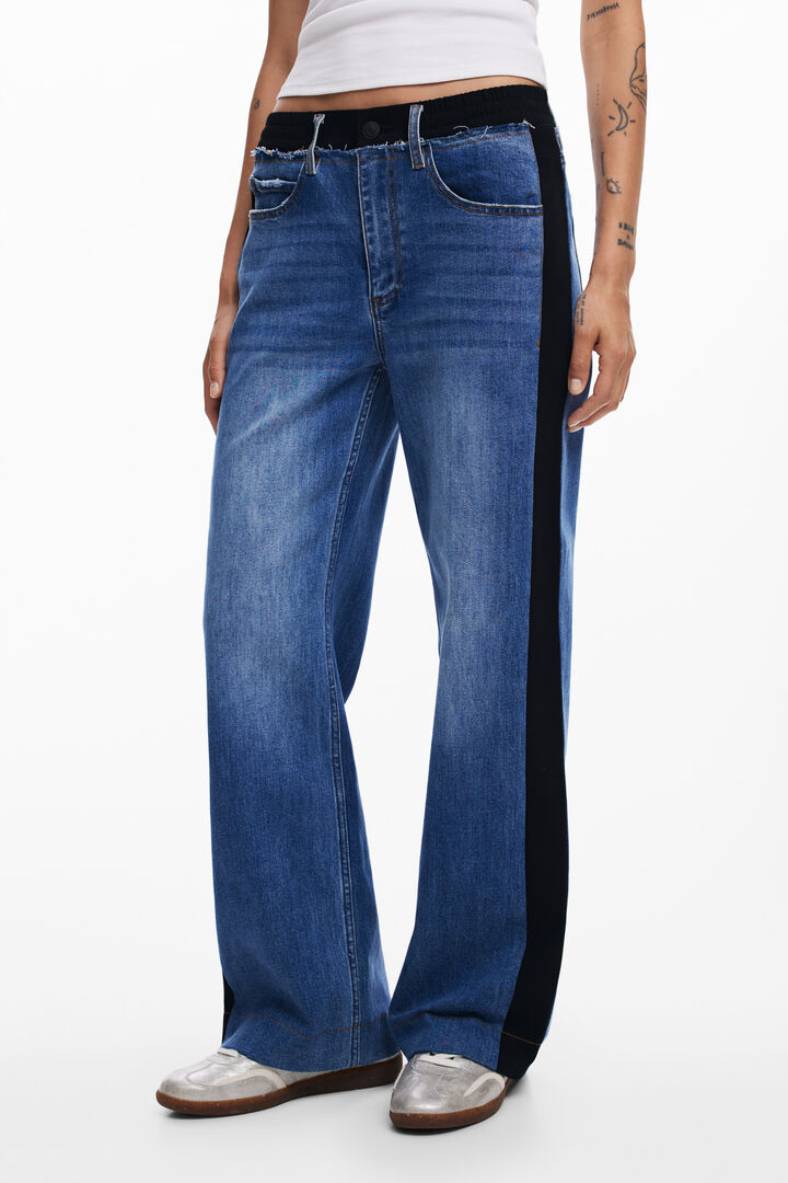 Combined denim pants