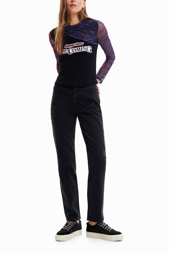 Patchwork tulle T-shirt with message | Desigual