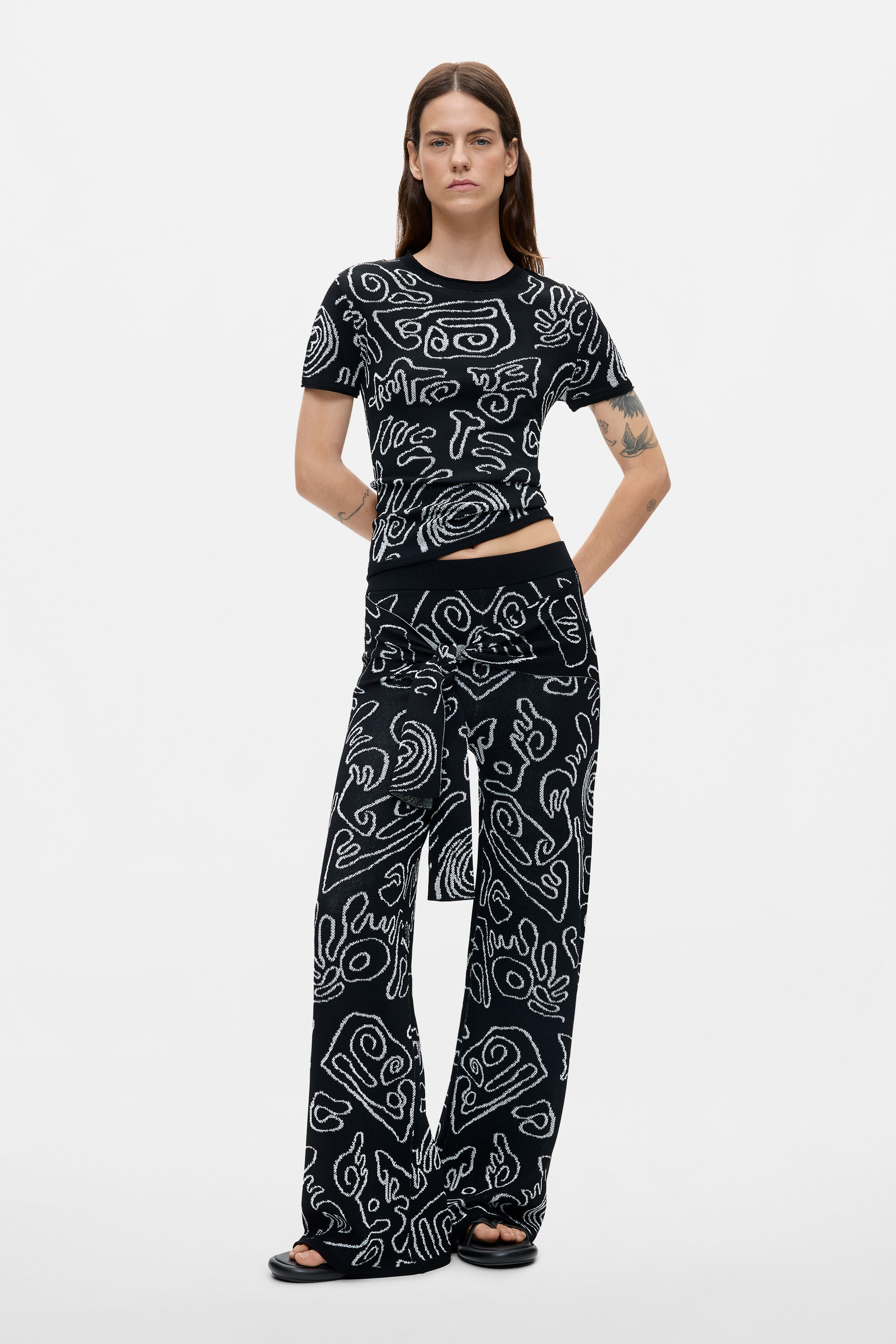Desigual, Pantalón Estampado Punto, Negro