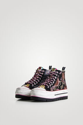 Asian patchwork high-top sneakers