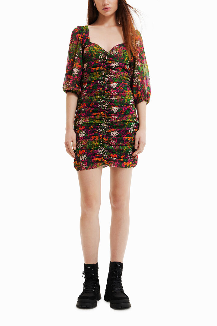 Vestido curto slim franzido | Desigual