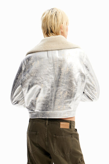 Double-sided metallic aviator jacket