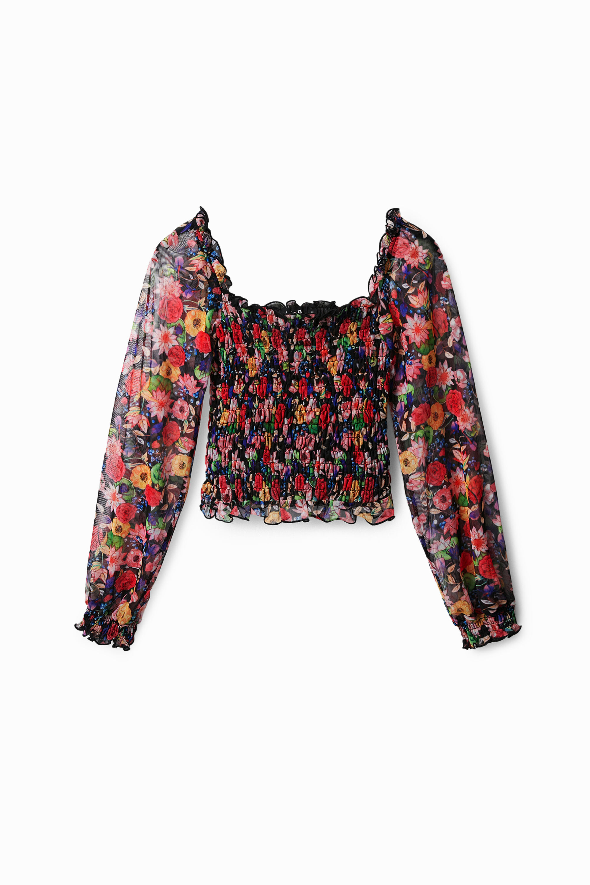 Desigual Floral Tulle T-shirt In Black