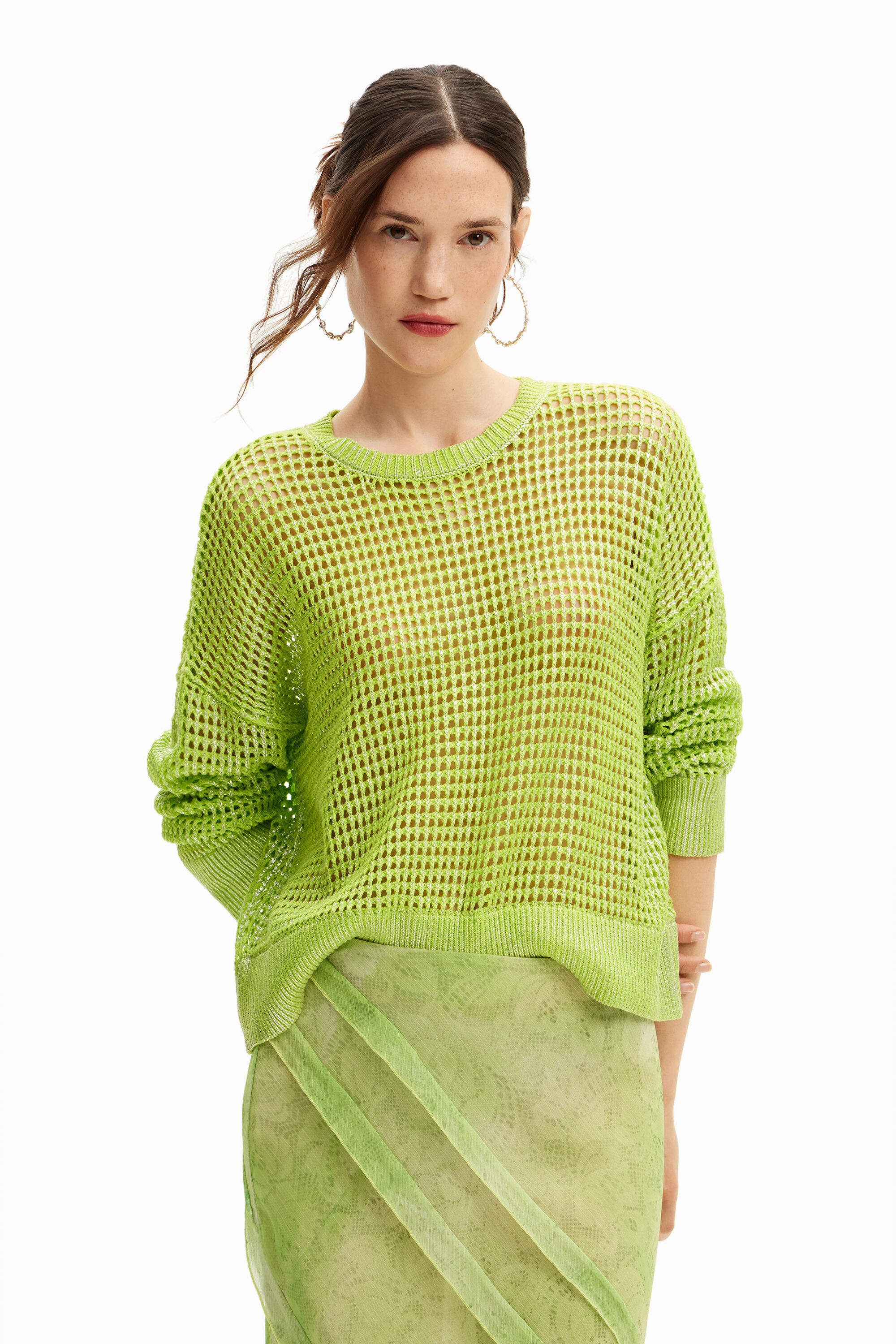 Desigual Women s Textured Knit Sweater Green Sweaters