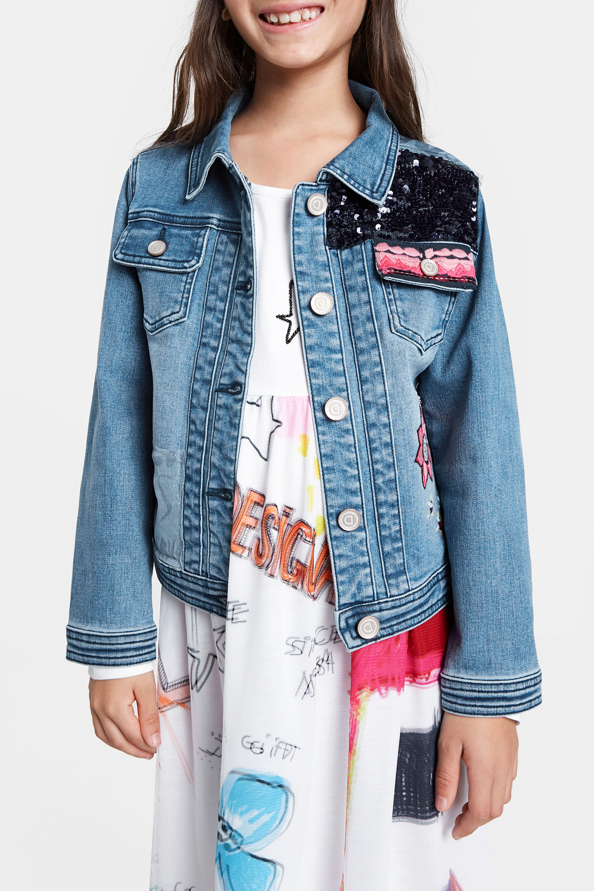 Chaqueta Vaquera de Mujer Bordado de Flores