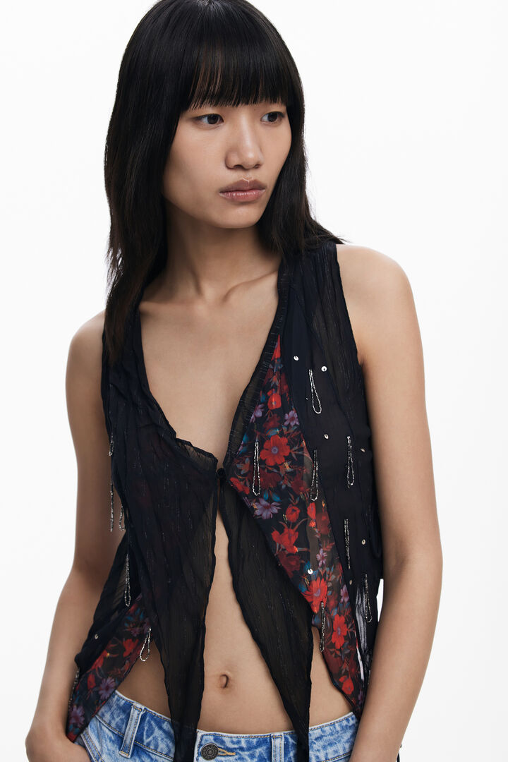 Asymmetric chiffon blouse | Desigual