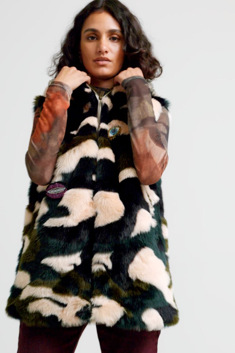 Furry animal print vest embroidered | Desigual.com