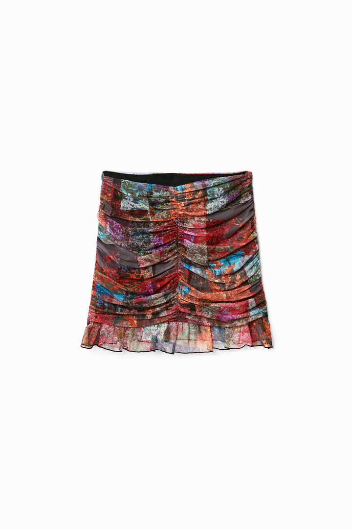 Draped floral patchwork mini skirt