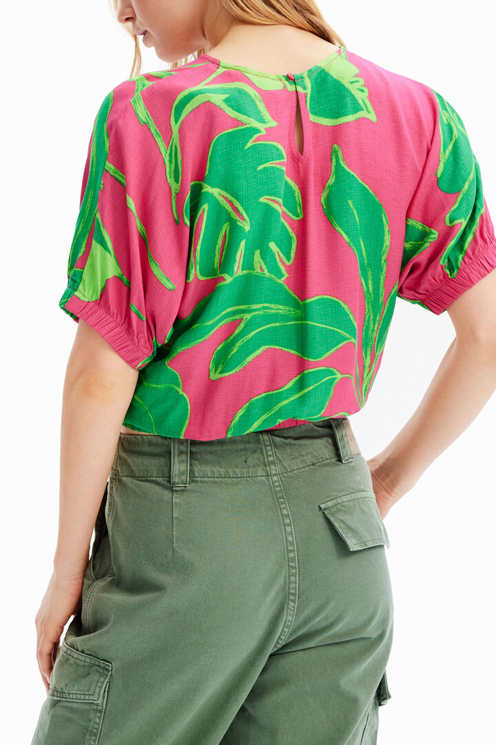 Short tropical puff-sleeve blouse | Desigual