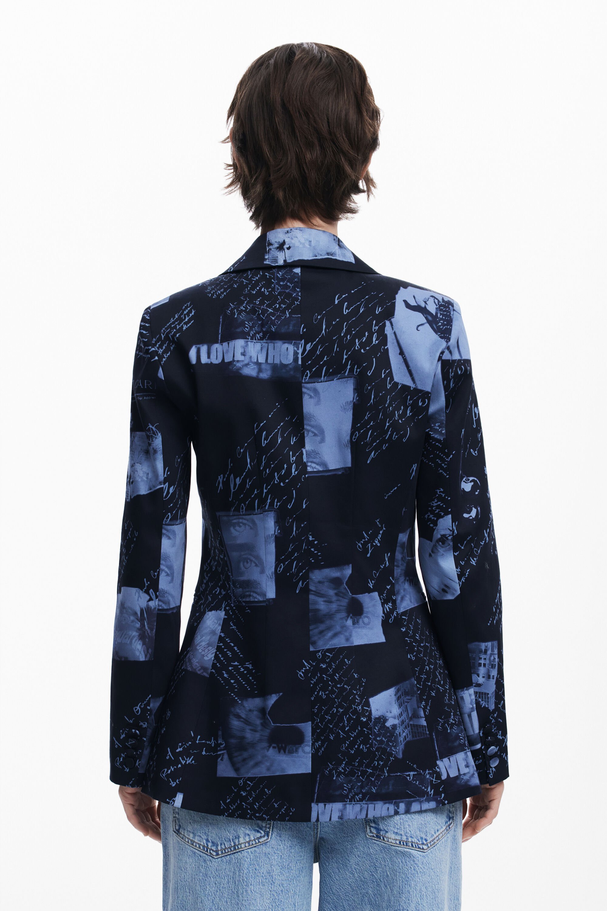 Desigual Collage Print Blazer In Blue