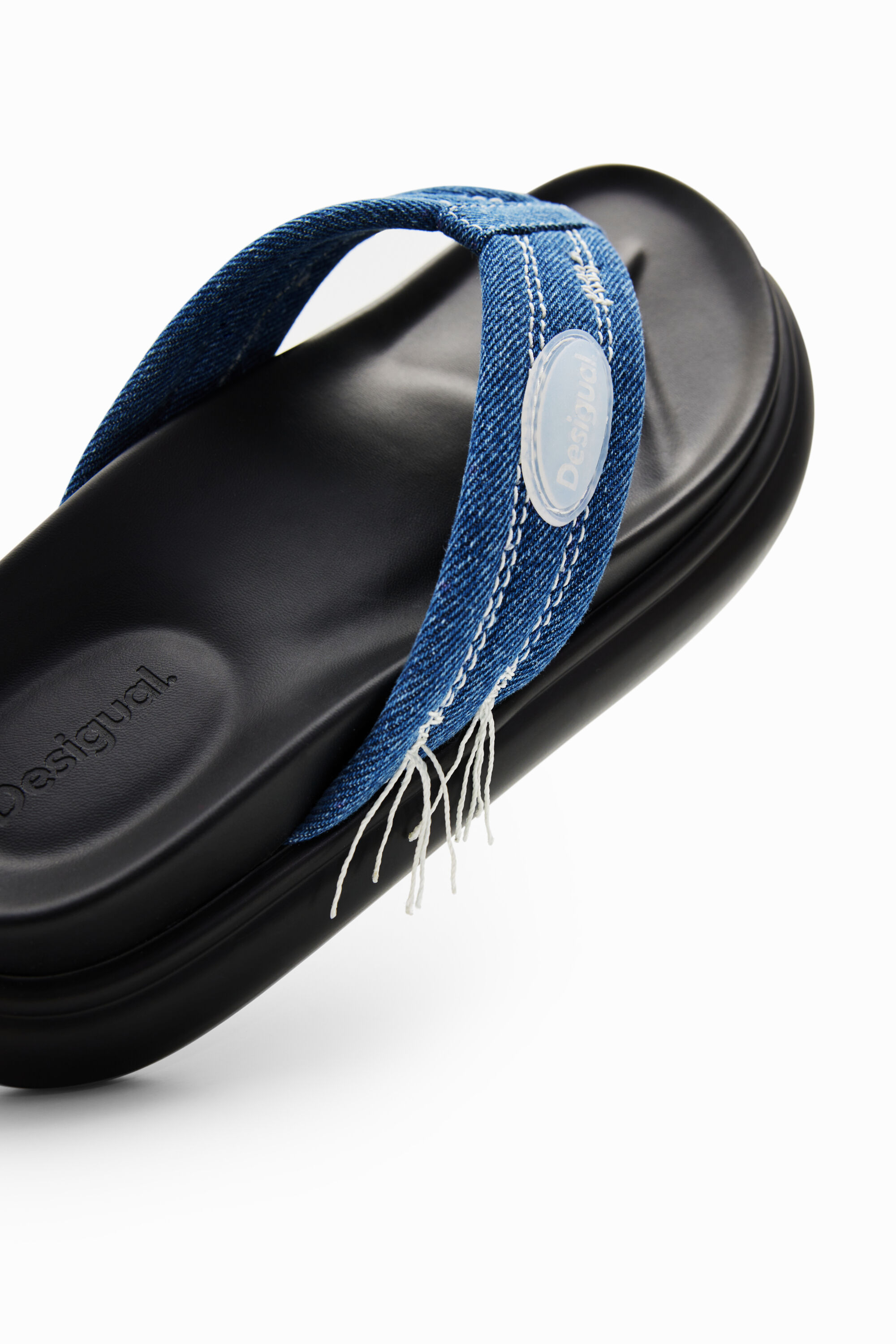 Shop Desigual Denim Toe Post Sandals In Blue