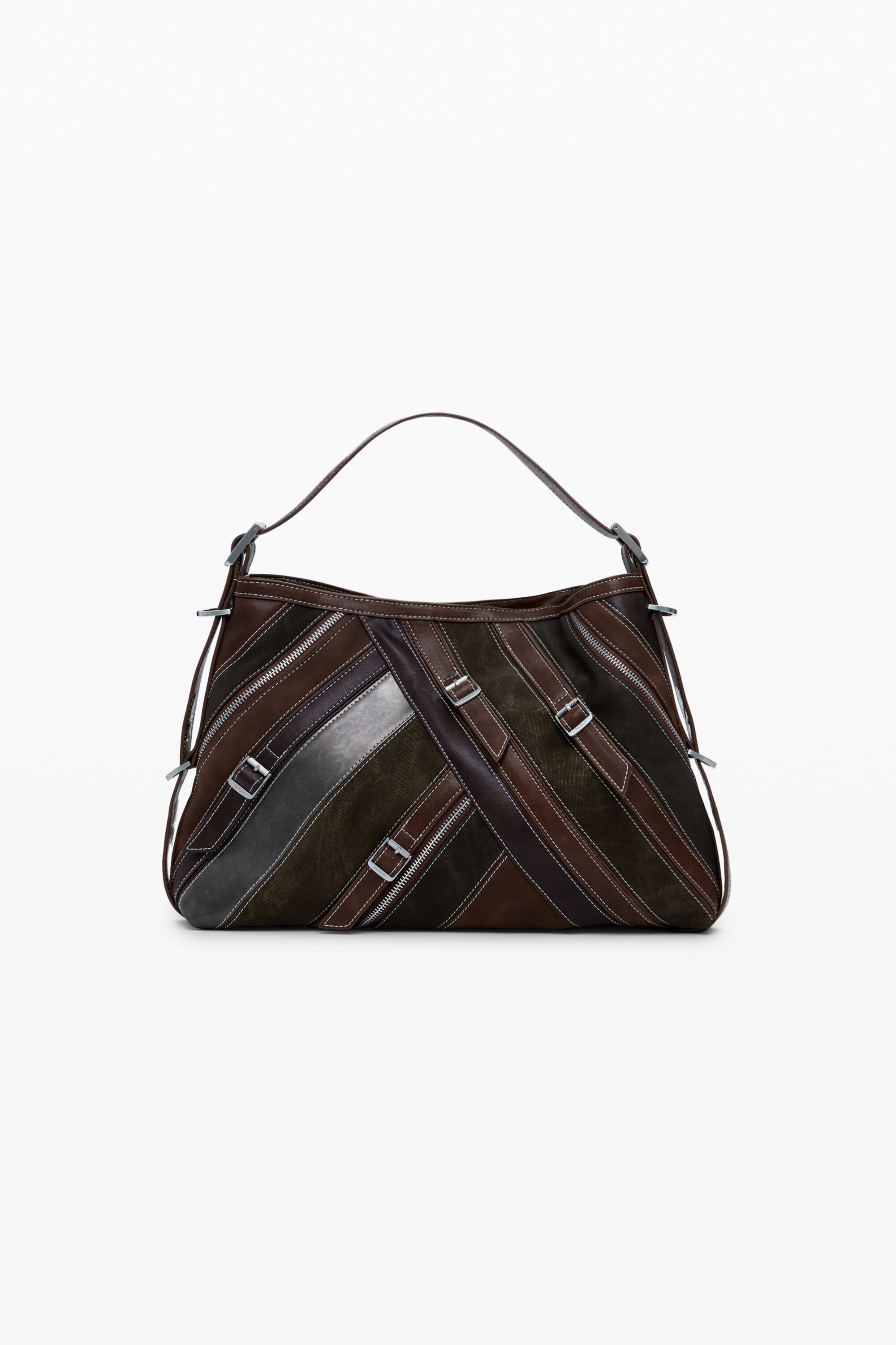 Desigual Middelgrote schoudertas met stiksels - BROWN